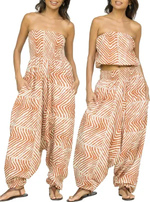 likemary Harem Pants Women Jumpsuits  Cotton Romper Pulls Down into Boho Pants with Pockets - 2-in-1 Outfit Zebra Print