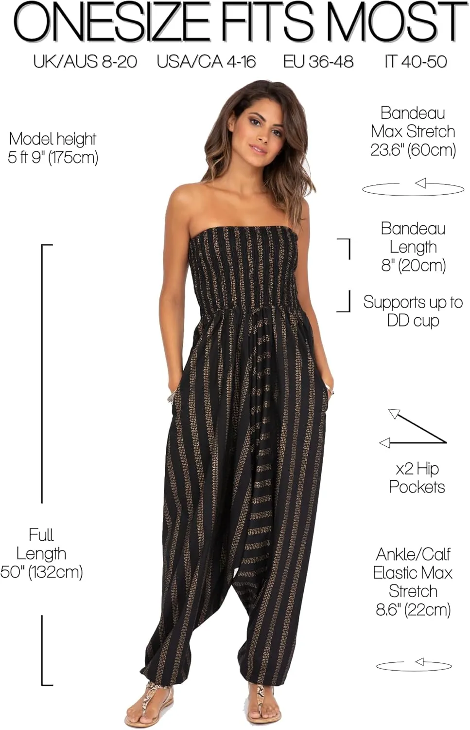 likemary Harem Pants Women Jumpsuits  Maxi Romper Pulls Down into Boho Print Cotton Pants  One Size 2-in-1 Outfit & Pockets