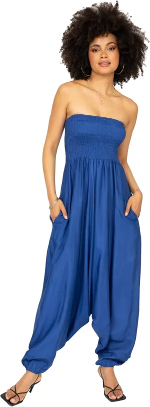 likemary Jumpsuits for Women - 2-in-1 Rompers Pull Down into Harem Pants - One Size Jumpers in Silk Look Fabric with Pockets