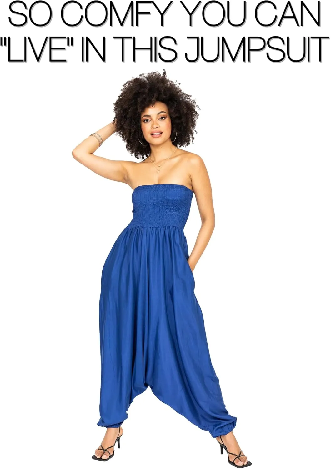likemary Jumpsuits for Women - 2-in-1 Rompers Pull Down into Harem Pants - One Size Jumpers in Silk Look Fabric with Pockets