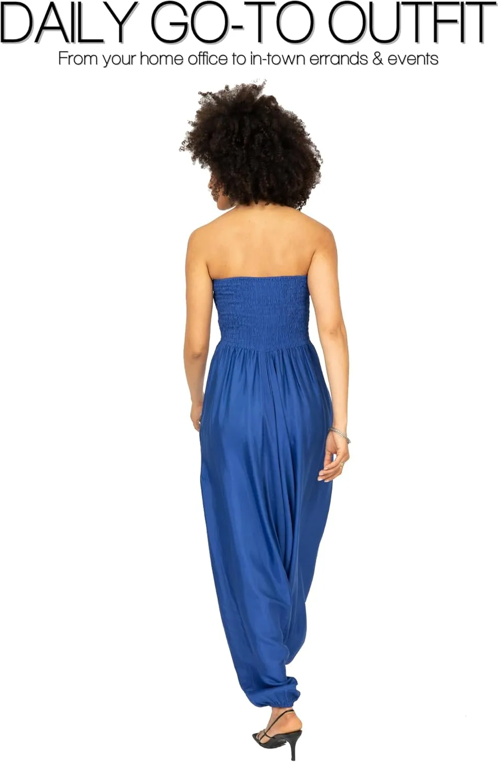 likemary Jumpsuits for Women - 2-in-1 Rompers Pull Down into Harem Pants - One Size Jumpers in Silk Look Fabric with Pockets
