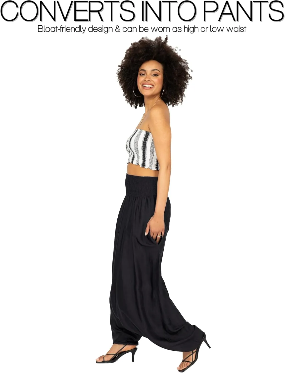 likemary Jumpsuits for Women - 2-in-1 Rompers Pull Down into Harem Pants - One Size Jumpers in Silk Look Fabric with Pockets