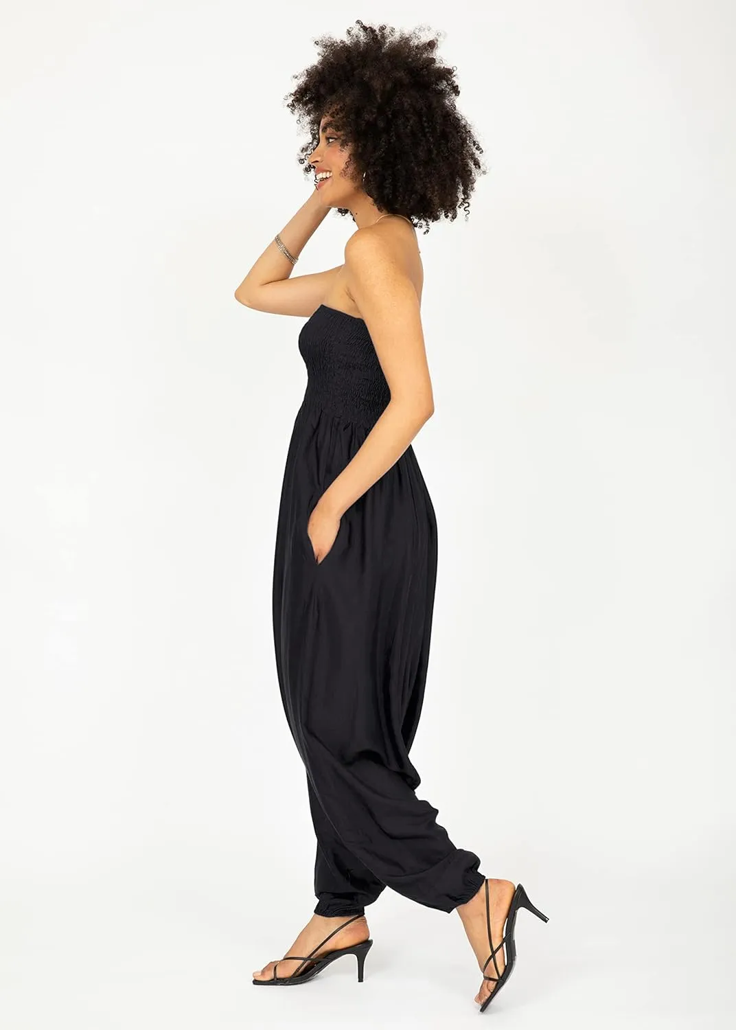 likemary Jumpsuits for Women - 2-in-1 Rompers Pull Down into Harem Pants - One Size Jumpers in Silk Look Fabric with Pockets