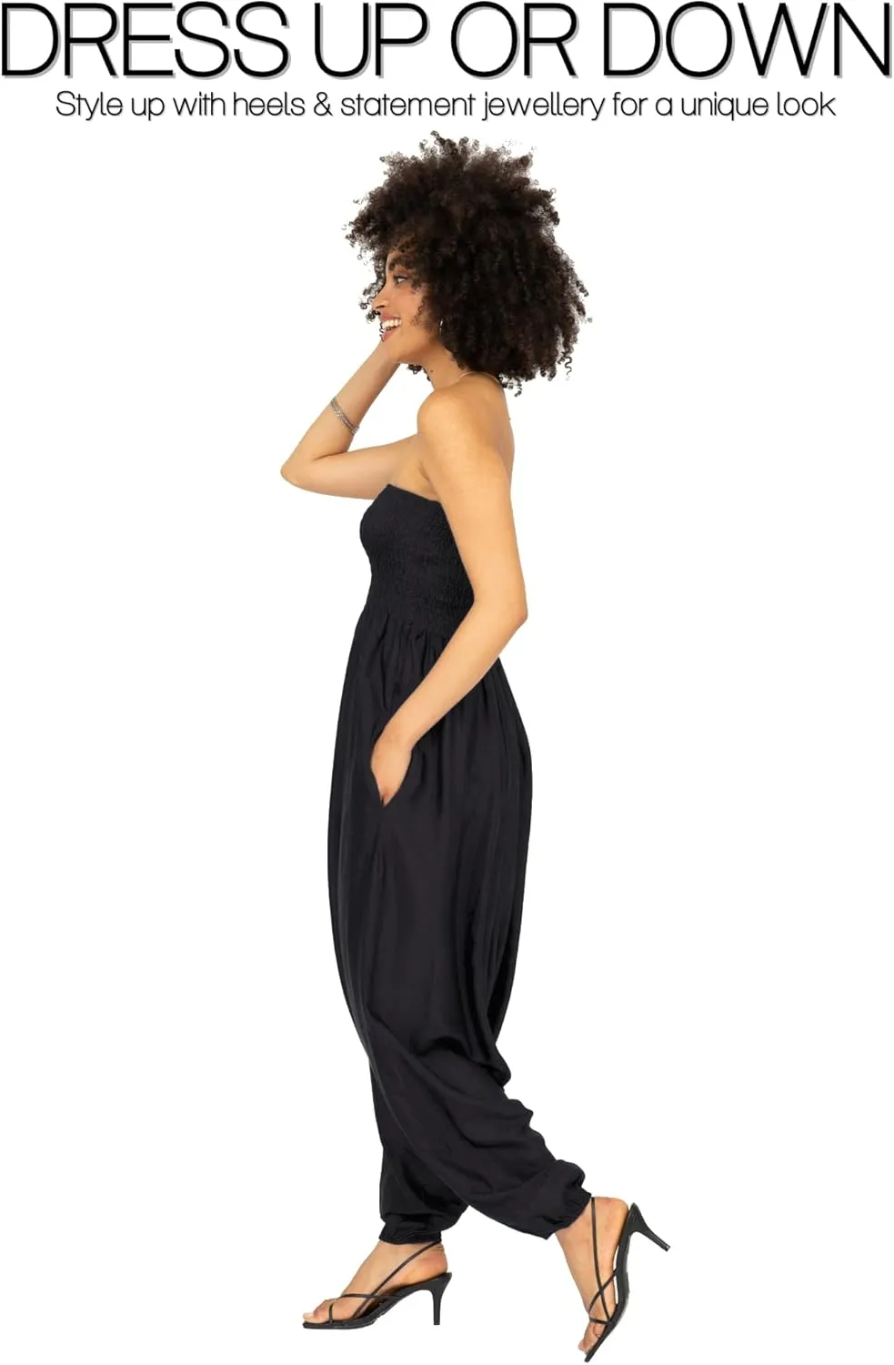 likemary Jumpsuits for Women - 2-in-1 Rompers Pull Down into Harem Pants - One Size Jumpers in Silk Look Fabric with Pockets
