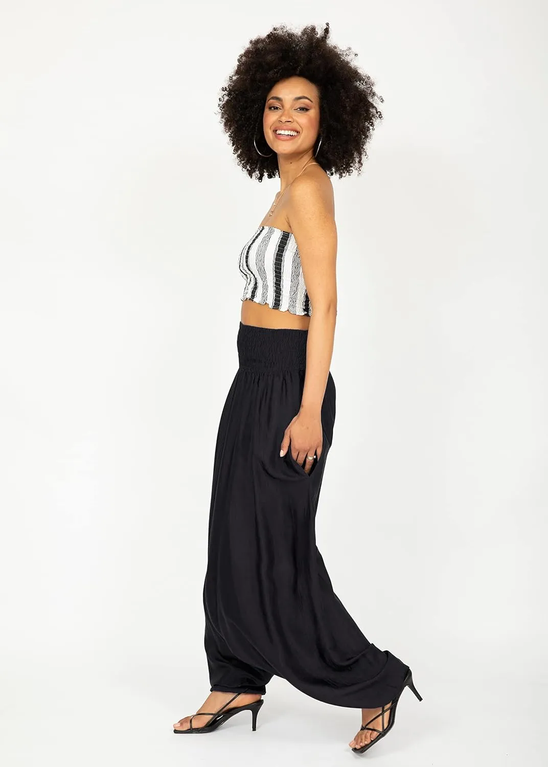 likemary Jumpsuits for Women - 2-in-1 Rompers Pull Down into Harem Pants - One Size Jumpers in Silk Look Fabric with Pockets