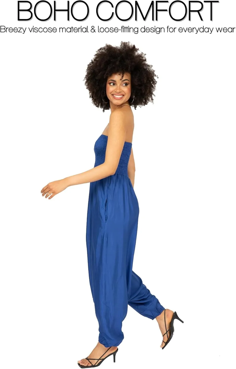 likemary Jumpsuits for Women - 2-in-1 Rompers Pull Down into Harem Pants - One Size Jumpers in Silk Look Fabric with Pockets