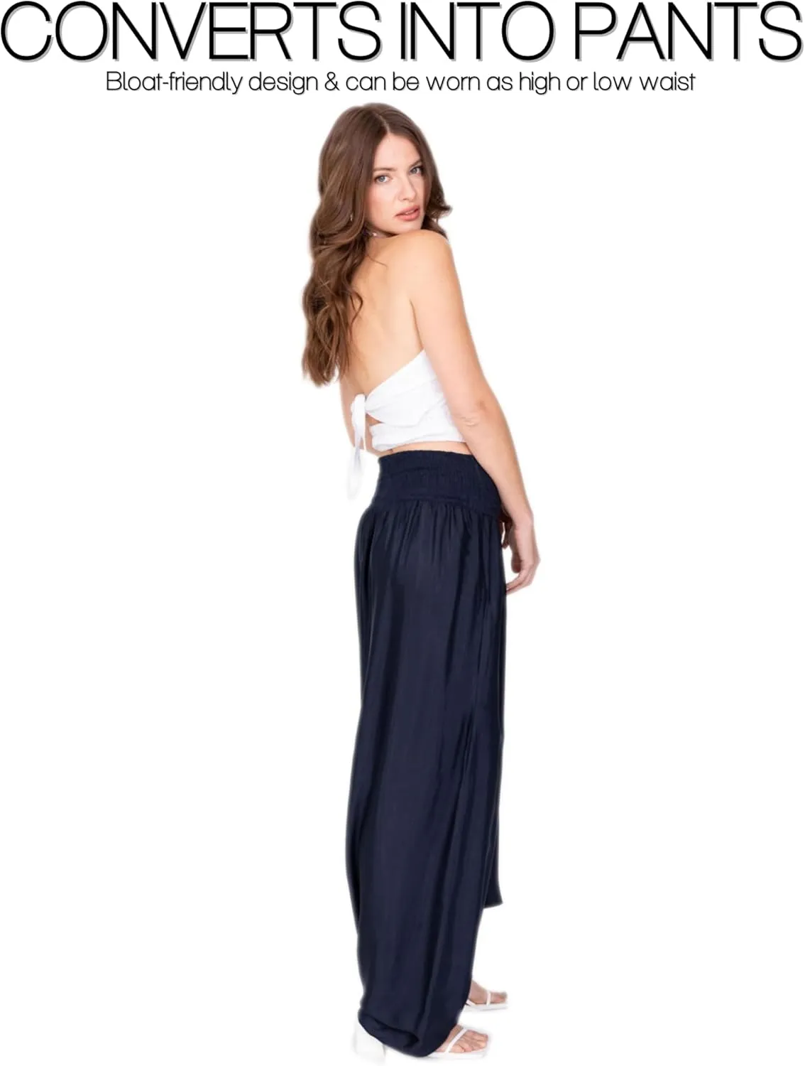 likemary Jumpsuits for Women - 2-in-1 Rompers Pull Down into Harem Pants - One Size Jumpers in Silk Look Fabric with Pockets