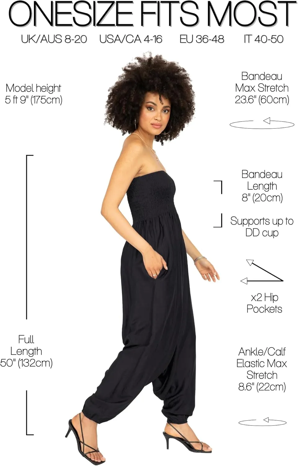 likemary Jumpsuits for Women - 2-in-1 Rompers Pull Down into Harem Pants - One Size Jumpers in Silk Look Fabric with Pockets