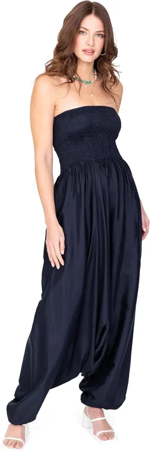 likemary Jumpsuits for Women - 2-in-1 Rompers Pull Down into Harem Pants - One Size Jumpers in Silk Look Fabric with Pockets