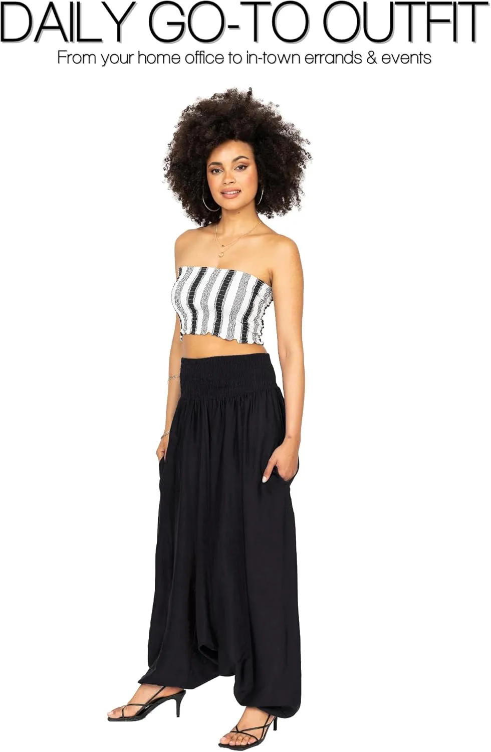 likemary Jumpsuits for Women - 2-in-1 Rompers Pull Down into Harem Pants - One Size Jumpers in Silk Look Fabric with Pockets