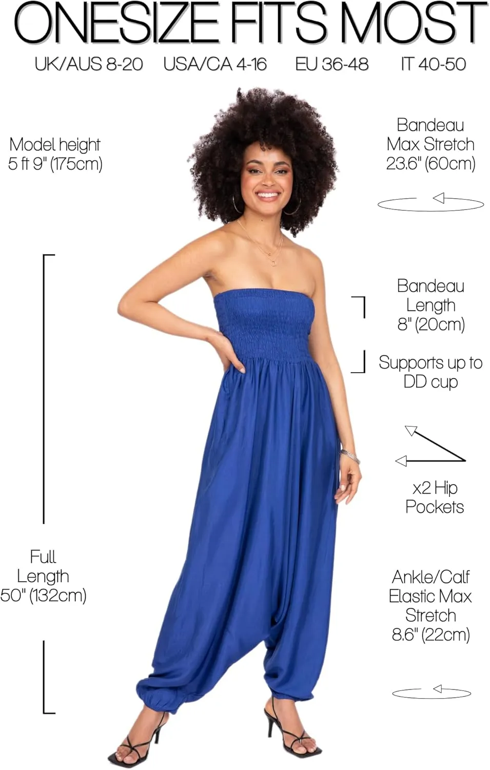 likemary Jumpsuits for Women - 2-in-1 Rompers Pull Down into Harem Pants - One Size Jumpers in Silk Look Fabric with Pockets