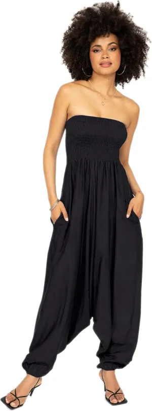 likemary Jumpsuits for Women - 2-in-1 Rompers Pull Down into Harem Pants - One Size Jumpers in Silk Look Fabric with Pockets