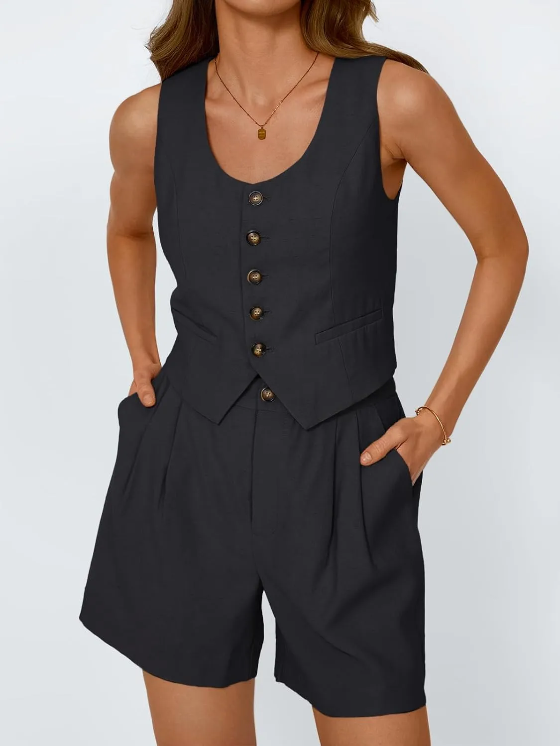 LILLUSORY Women Summer Two Piece Vest Short Sets Business Casual Outfits 2025 Trendy Dressy Suit Spring Matching Clothing