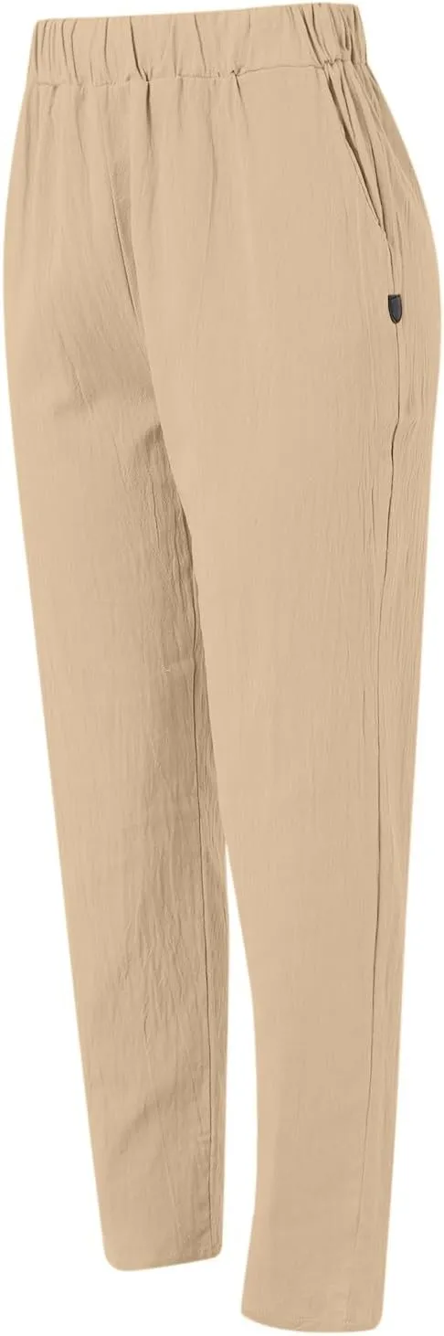 Linen Pants Women Lightweight High Waist Palazzo Trousers with Pockets Casual Solid Going Out Travel Beach Clothes