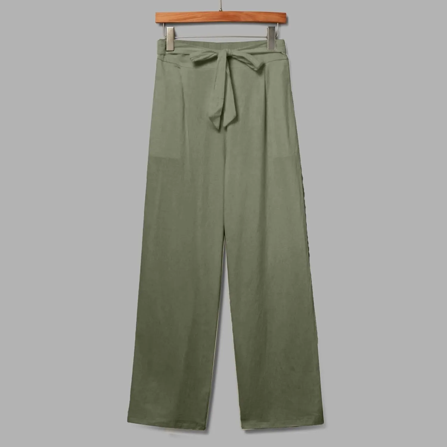 Linen Pants Women Summer Straight Leg High Waisted Work Pants with Pockets Plus Size Elastic Waist Pants Trousers