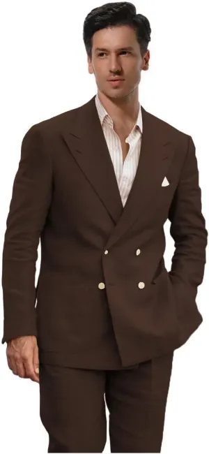 Linen Suits for Men Wedding Double Breasted Suit Men Regular Fit Tuxedos 2 Piece Light Weight Blazer Pants for Beach