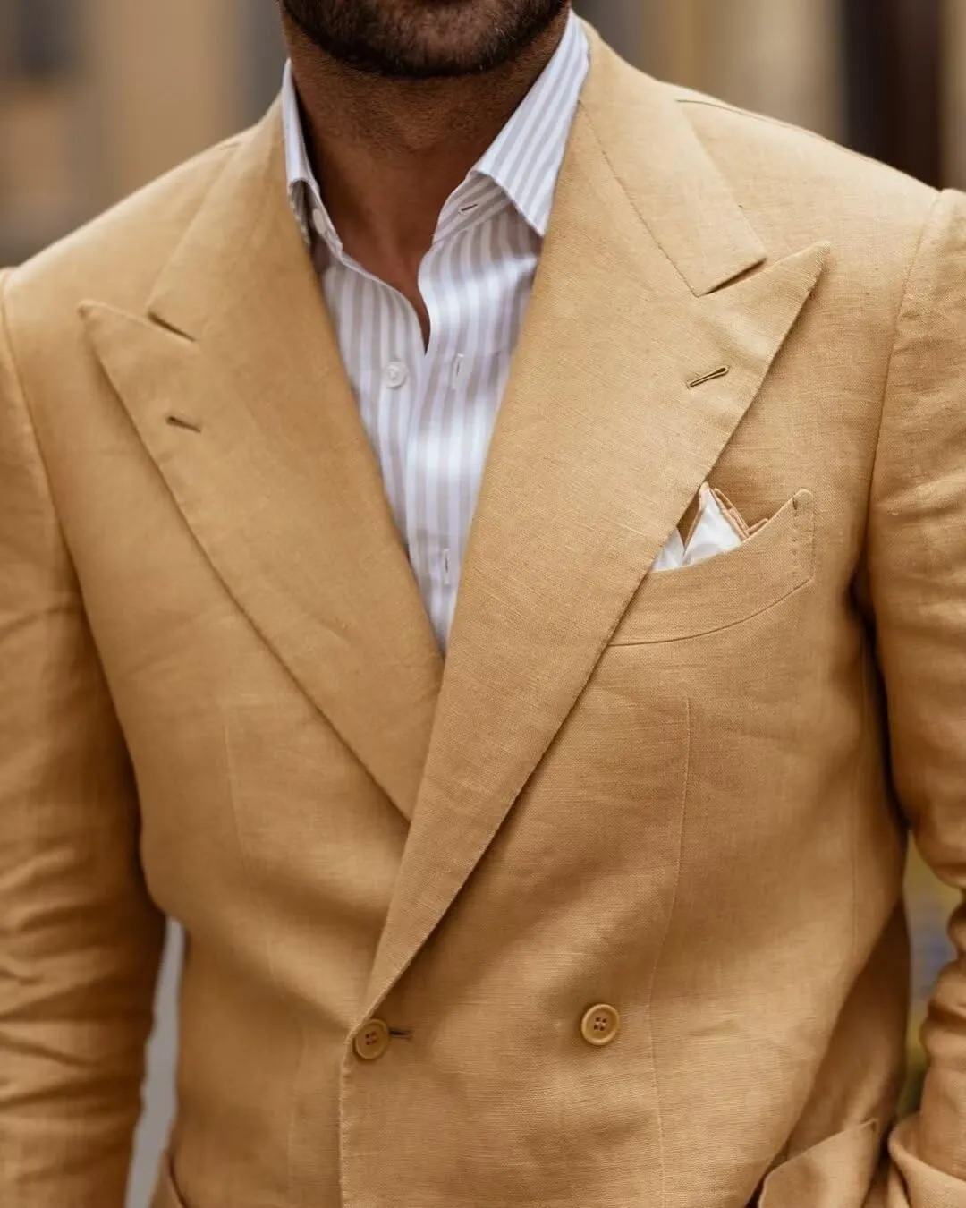 Linen Suits for Men Wedding Double Breasted Suit Men Regular Fit Tuxedos 2 Piece Light Weight Blazer Pants for Beach