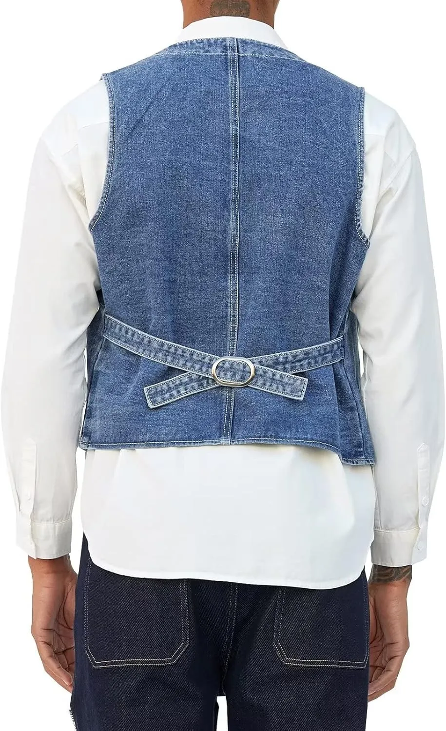 LONGBIDA Men's Denim Vest Casual Slim Fit Sleeveless Jacket Outdoor Jean Vests