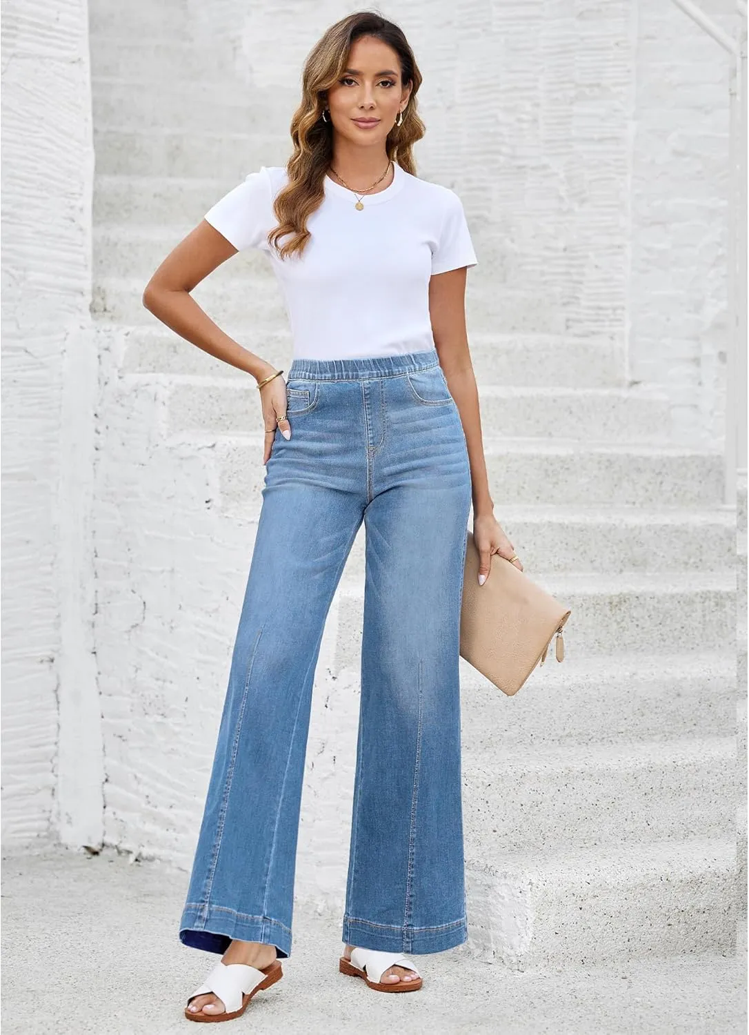 LookbookStore Wide Leg Jeans for Women Trendy High Waisted Trousers Stretchy Baggy Denim Pants