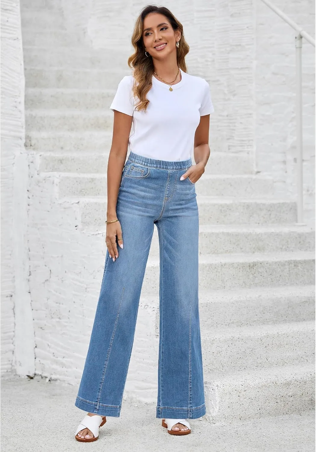 LookbookStore Wide Leg Jeans for Women Trendy High Waisted Trousers Stretchy Baggy Denim Pants