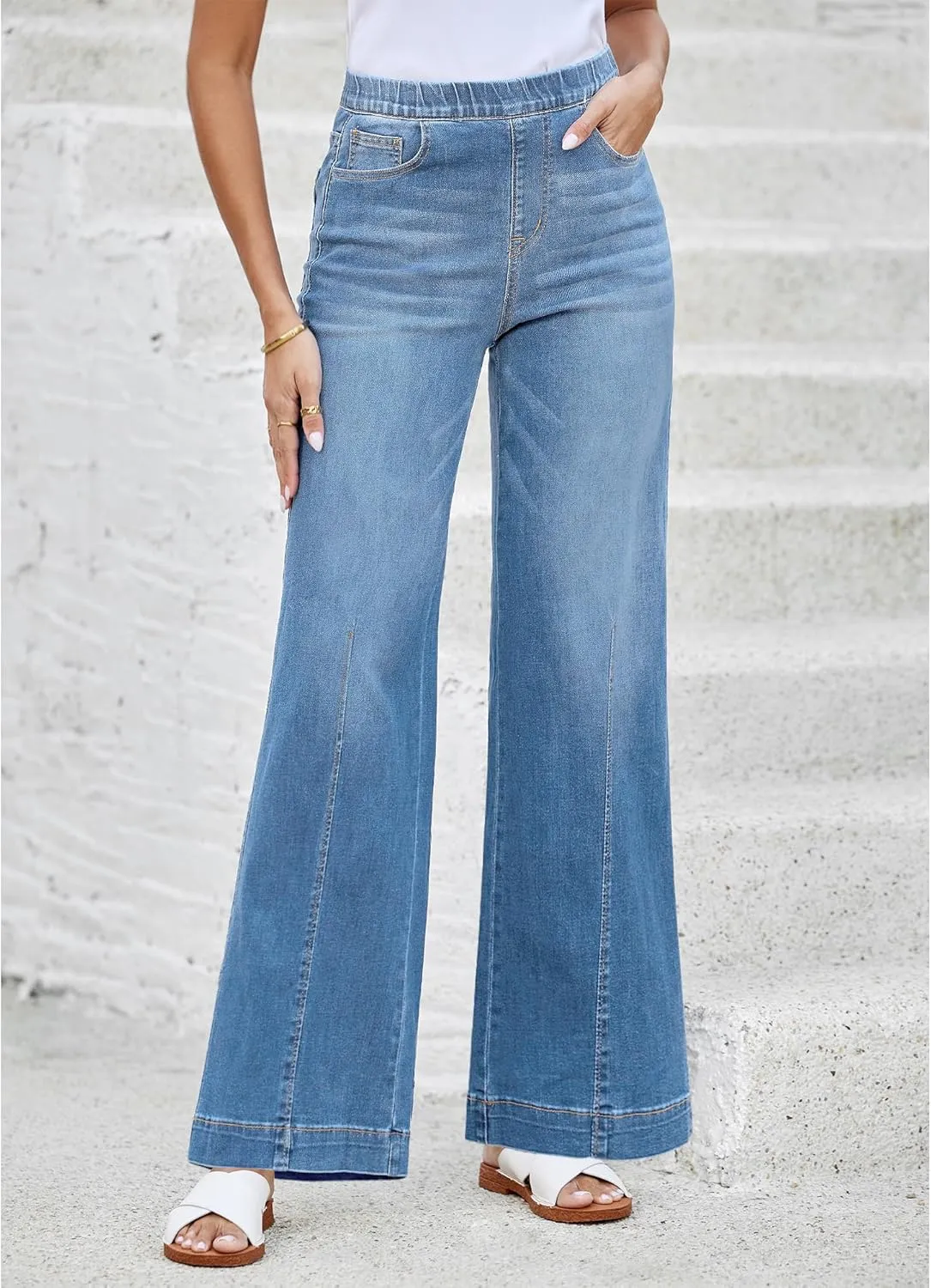 LookbookStore Wide Leg Jeans for Women Trendy High Waisted Trousers Stretchy Baggy Denim Pants
