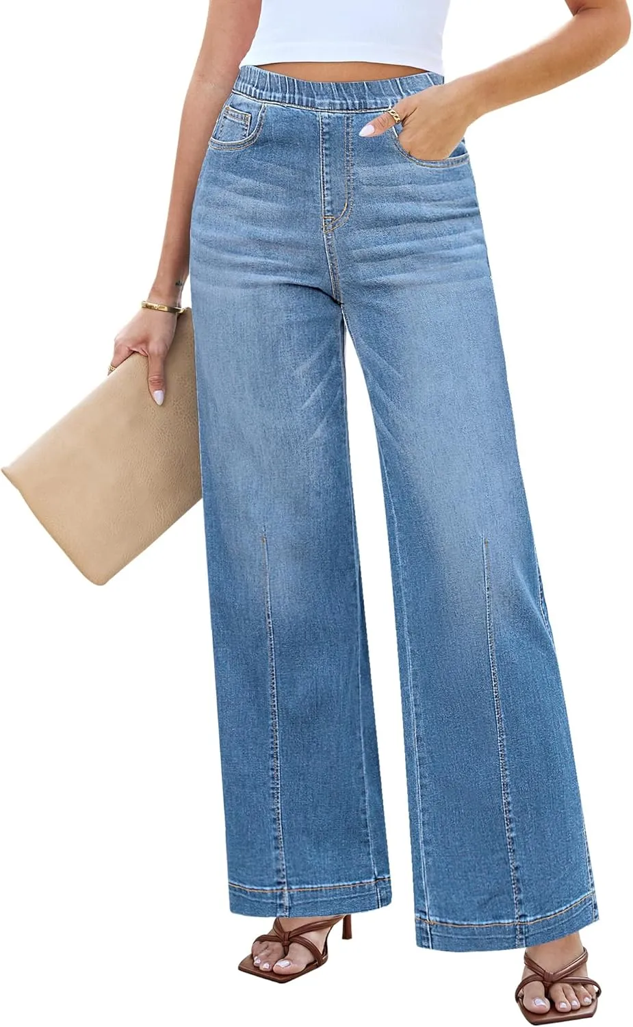 LookbookStore Wide Leg Jeans for Women Trendy High Waisted Trousers Stretchy Baggy Denim Pants
