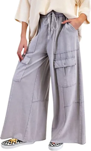 loveimgs Women 2025 Baggy High Waisted Wide Leg Cargo Pants Pockets Y2k Utility Pants Palazzo Sweatpants Slacks Trousers