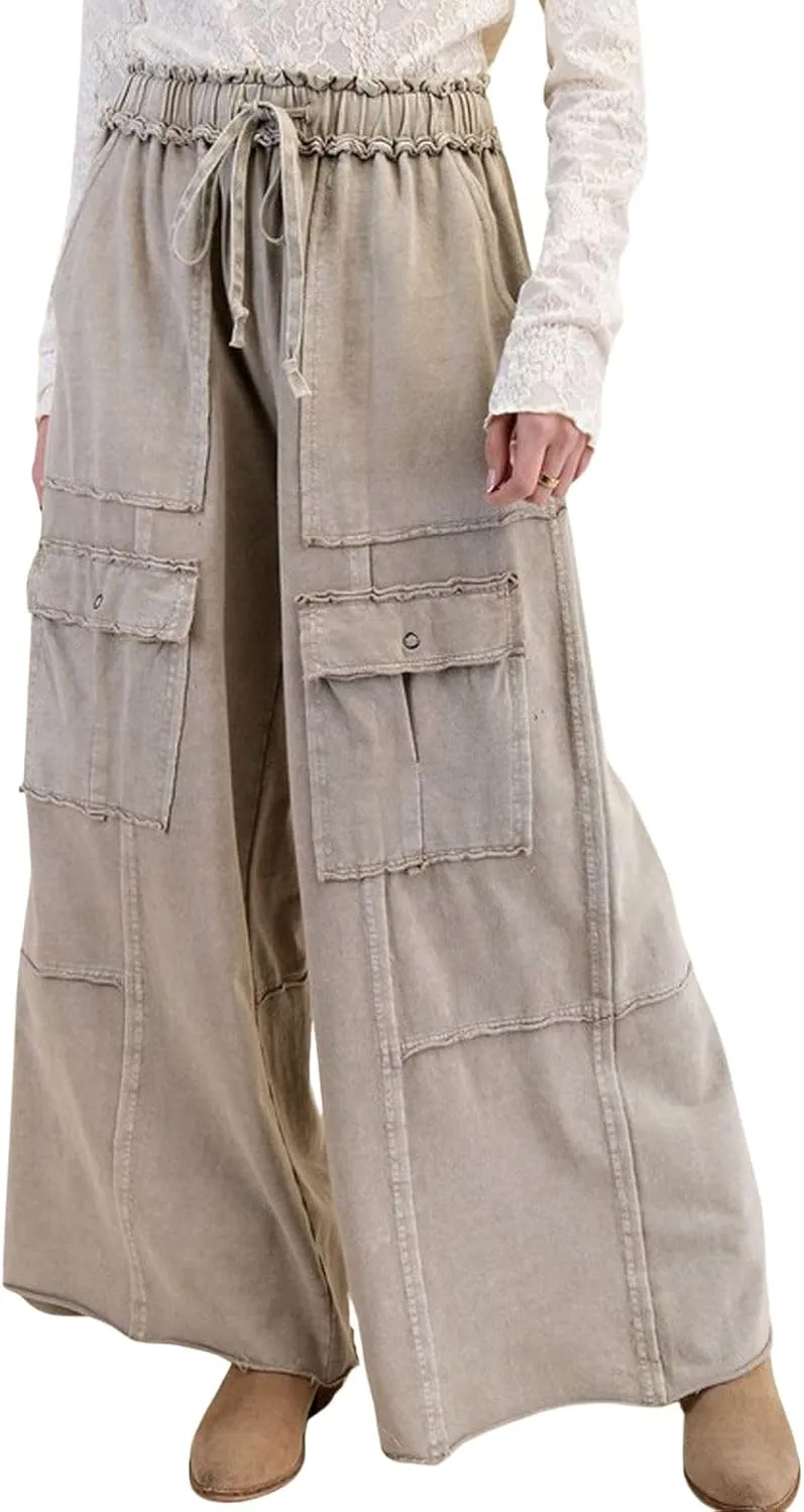 loveimgs Women 2025 Baggy High Waisted Wide Leg Cargo Pants Pockets Y2k Utility Pants Palazzo Sweatpants Slacks Trousers