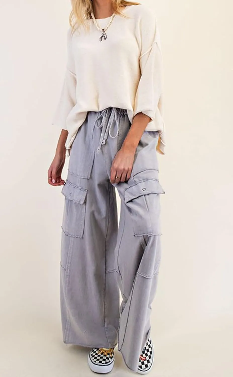 loveimgs Women 2025 Baggy High Waisted Wide Leg Cargo Pants Pockets Y2k Utility Pants Palazzo Sweatpants Slacks Trousers