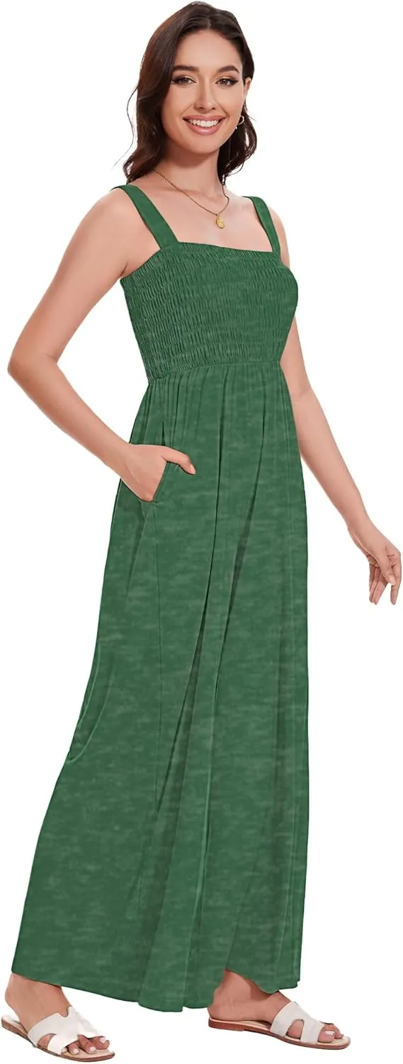LOZ Women's Summer Casual Rompers Jumpsuits with Pockets Sleeveless Wide Leg Overalls One Piece Loose Travel Clothes Outfits