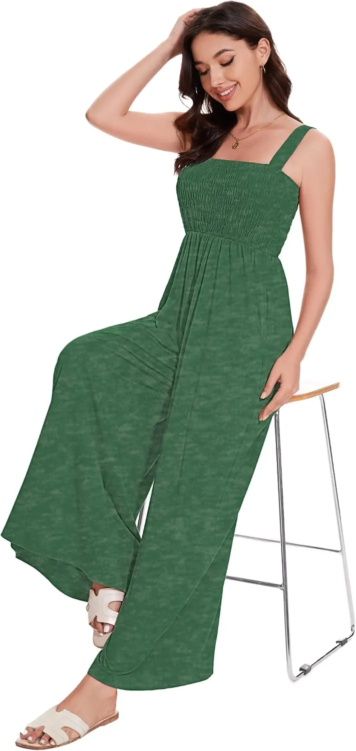 LOZ Women's Summer Casual Rompers Jumpsuits with Pockets Sleeveless Wide Leg Overalls One Piece Loose Travel Clothes Outfits