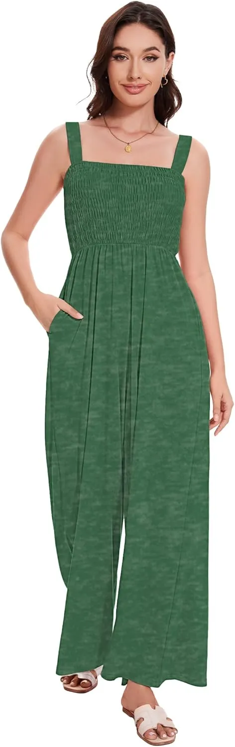 LOZ Women's Summer Casual Rompers Jumpsuits with Pockets Sleeveless Wide Leg Overalls One Piece Loose Travel Clothes Outfits