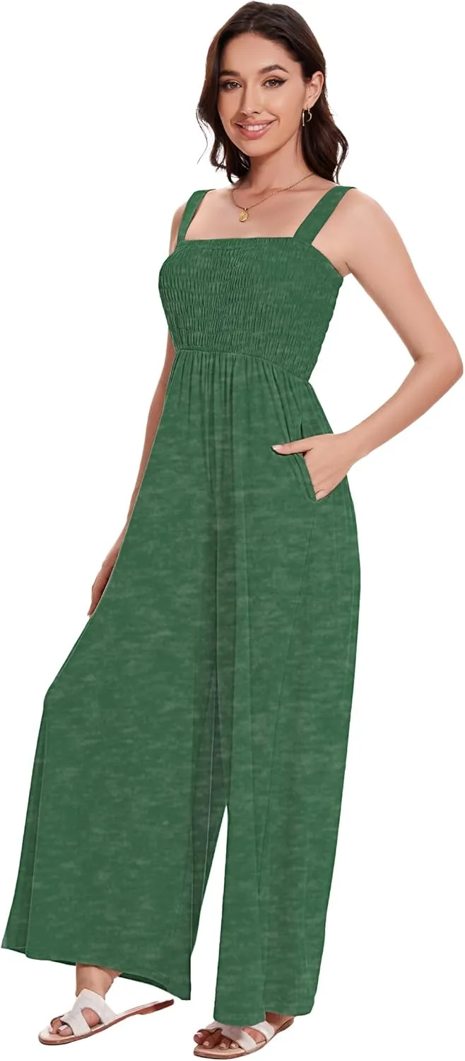 LOZ Women's Summer Casual Rompers Jumpsuits with Pockets Sleeveless Wide Leg Overalls One Piece Loose Travel Clothes Outfits