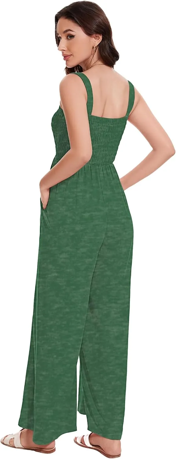 LOZ Women's Summer Casual Rompers Jumpsuits with Pockets Sleeveless Wide Leg Overalls One Piece Loose Travel Clothes Outfits
