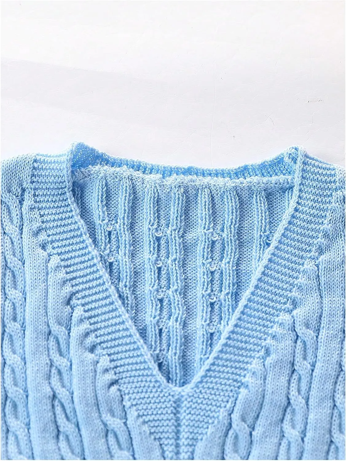 MakeMeChic Girl's Cable Knit Vest V Neck Sleeveless Crop Cute Sweater Vests