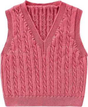 MakeMeChic Girl's Cable Knit Vest V Neck Sleeveless Crop Cute Sweater Vests