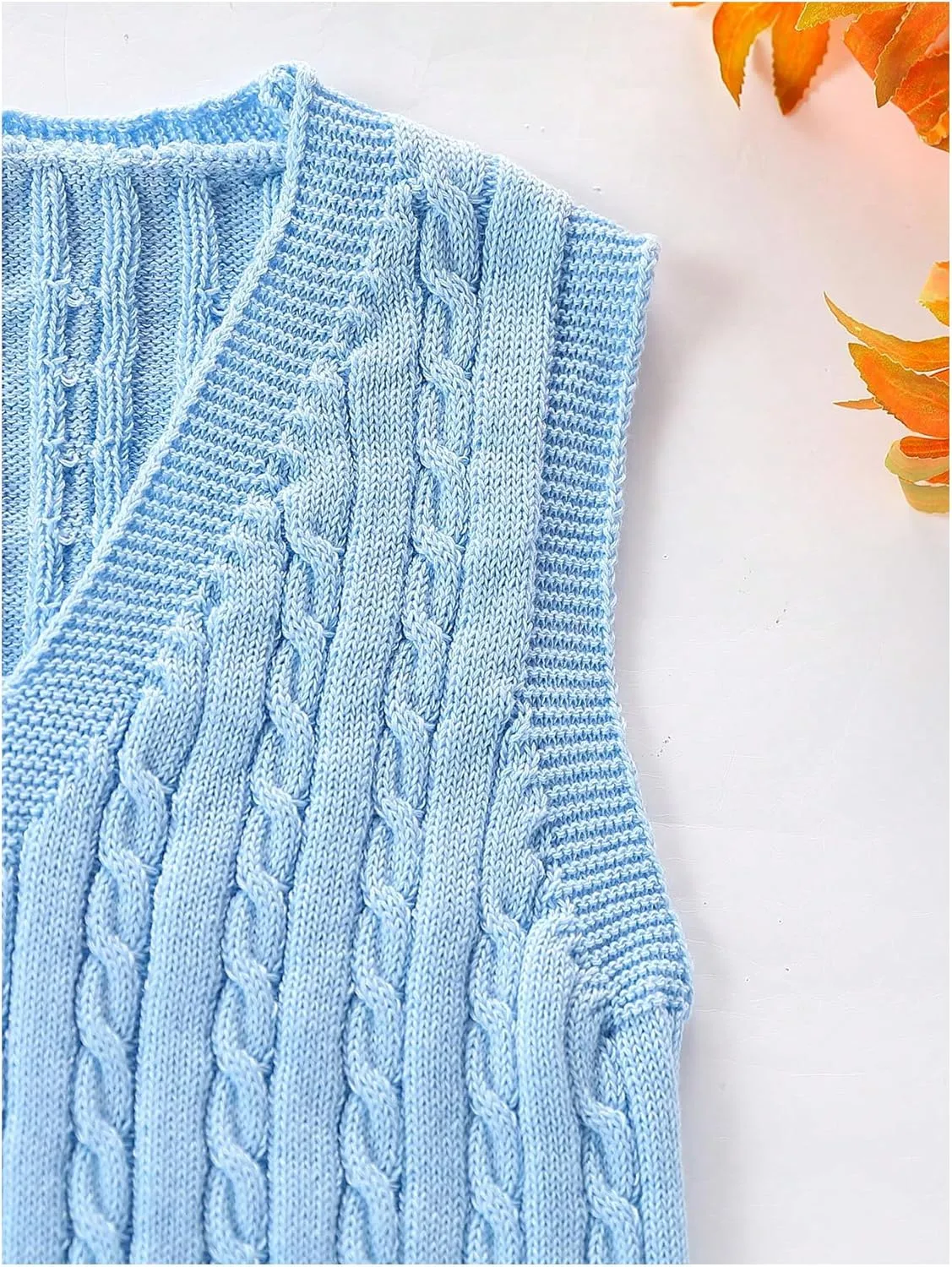 MakeMeChic Girl's Cable Knit Vest V Neck Sleeveless Crop Cute Sweater Vests