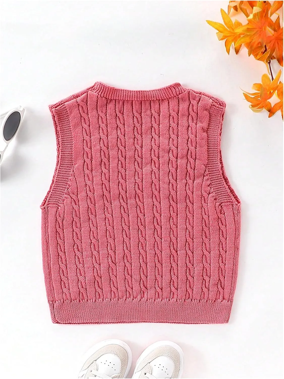 MakeMeChic Girl's Cable Knit Vest V Neck Sleeveless Crop Cute Sweater Vests