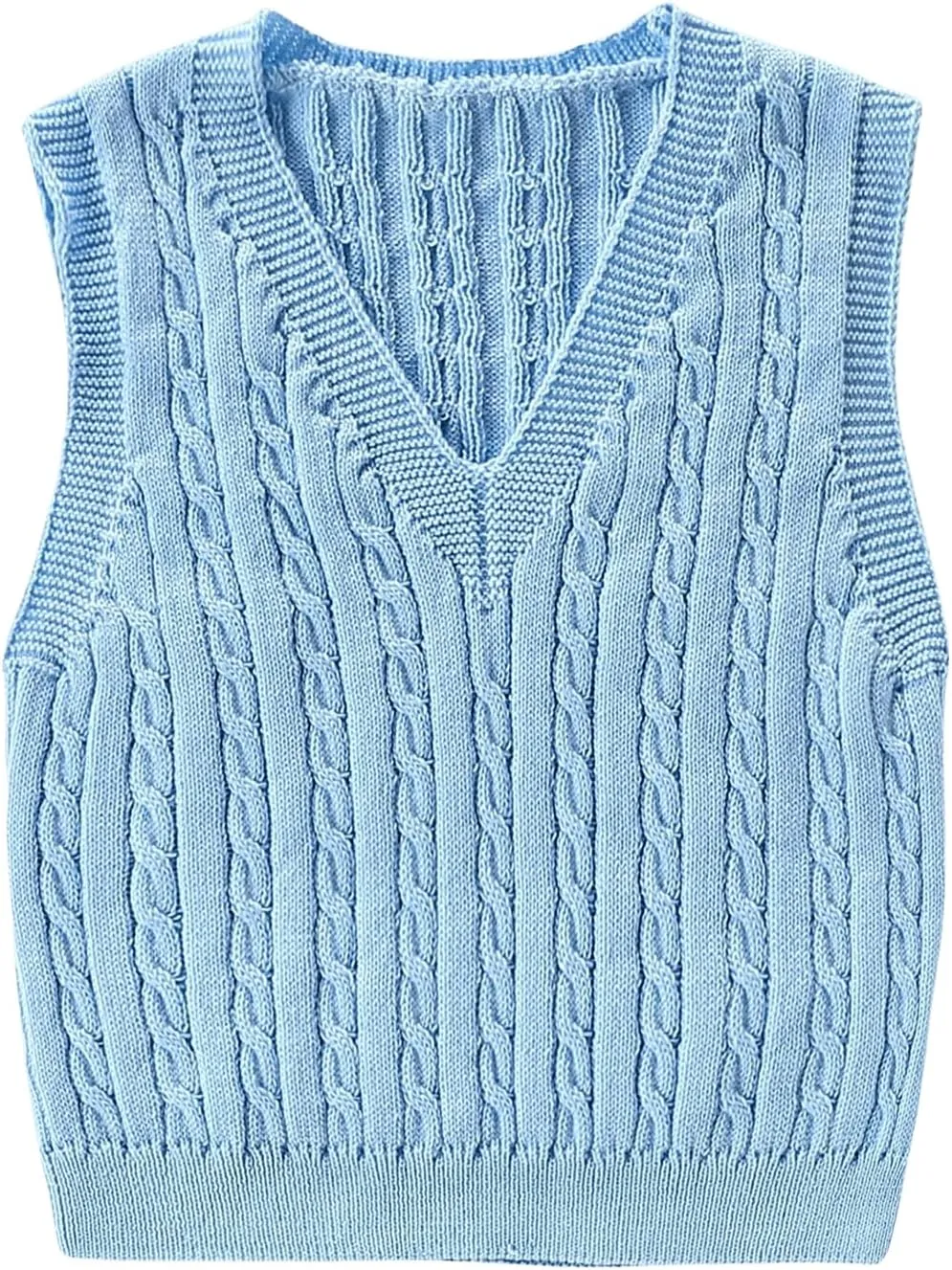 MakeMeChic Girl's Cable Knit Vest V Neck Sleeveless Crop Cute Sweater Vests