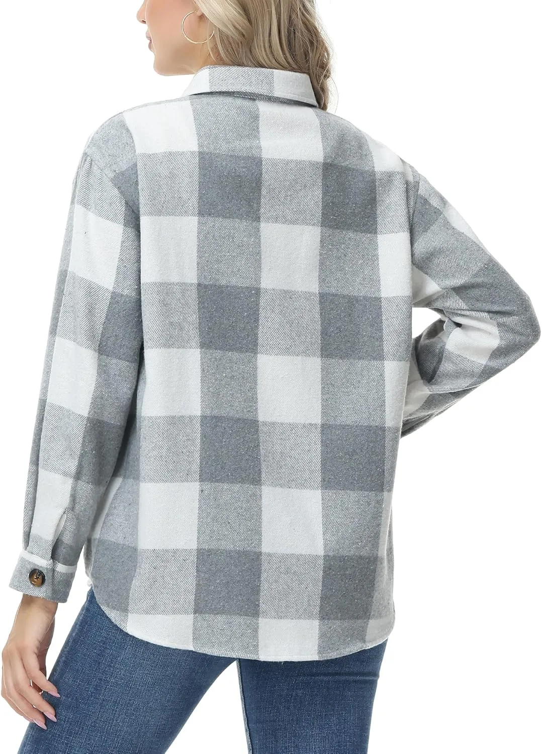 MCEDAR Women's Oversizes Plaid Shacket Jacket Casual Lapel Long Sleeve Button Down Plus Size Flannel Shirt (S-4X)