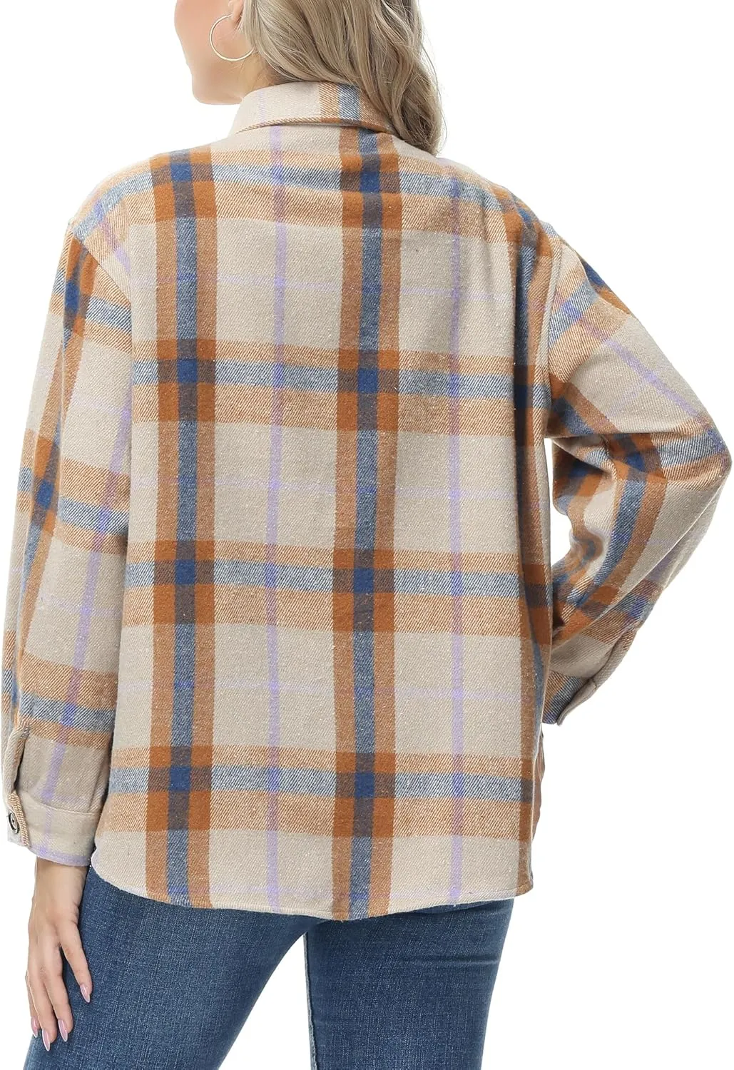 MCEDAR Women's Oversizes Plaid Shacket Jacket Casual Lapel Long Sleeve Button Down Plus Size Flannel Shirt (S-4X)