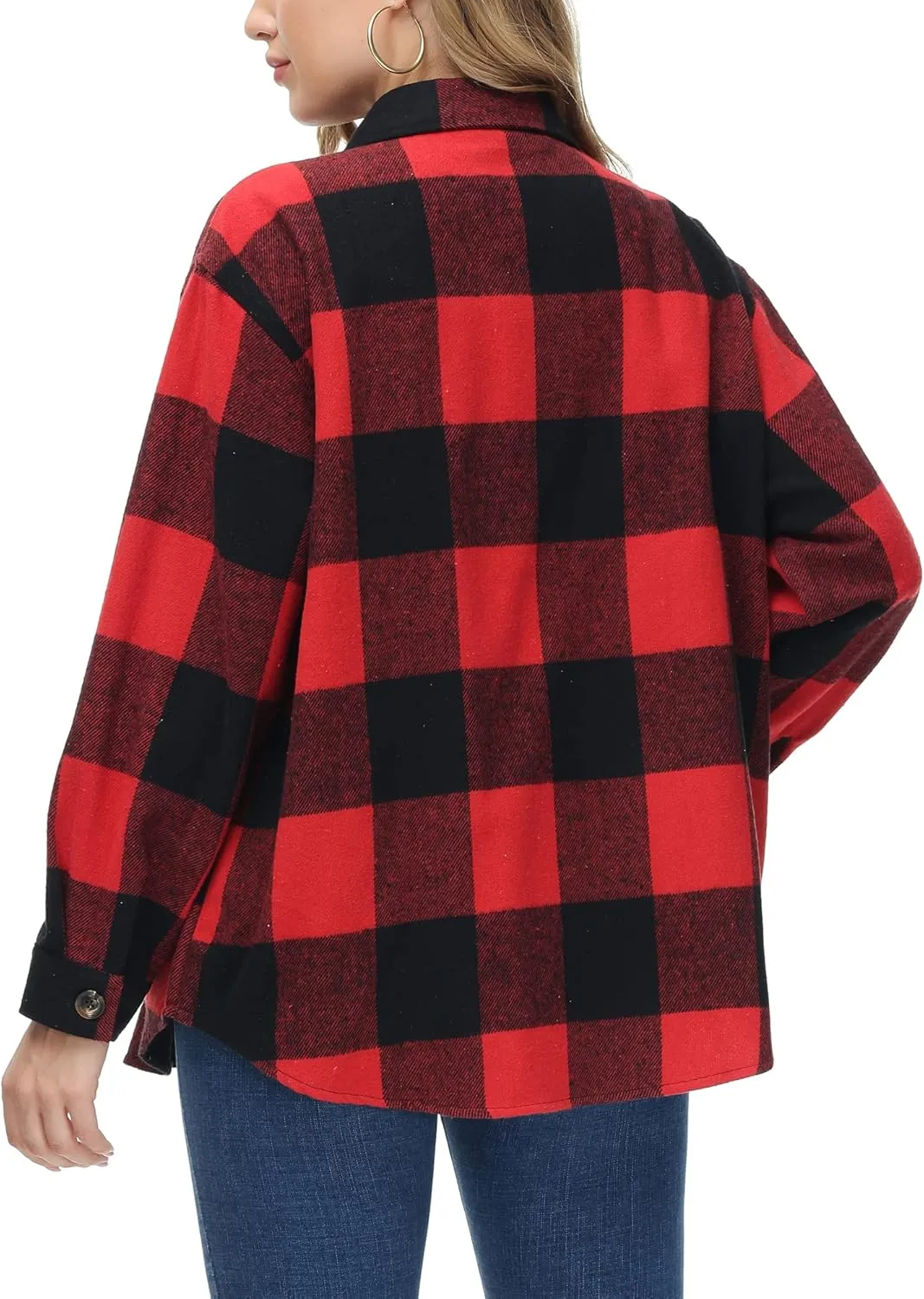 MCEDAR Women's Oversizes Plaid Shacket Jacket Casual Lapel Long Sleeve Button Down Plus Size Flannel Shirt (S-4X)