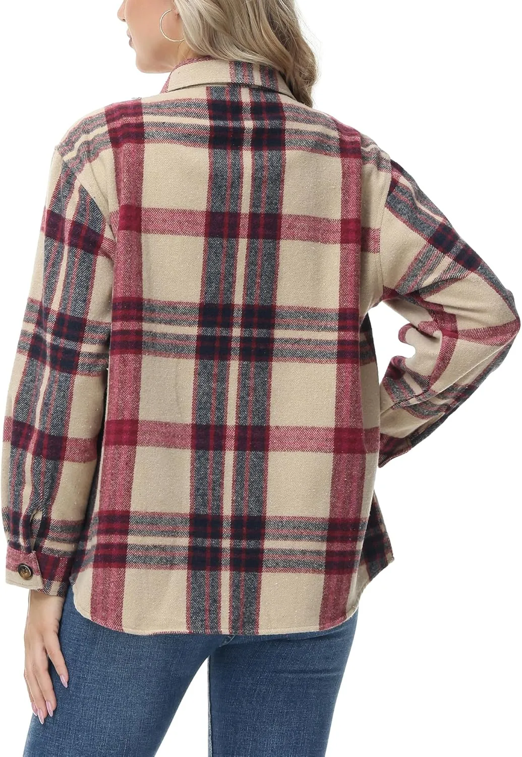 MCEDAR Women's Oversizes Plaid Shacket Jacket Casual Lapel Long Sleeve Button Down Plus Size Flannel Shirt (S-4X)