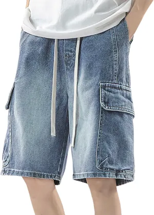 Men Baggy Denim Jorts Y2K Grunge Loose Fit Hip Hop Jean Shorts Casual Long Jeans with Pockets Streetwear