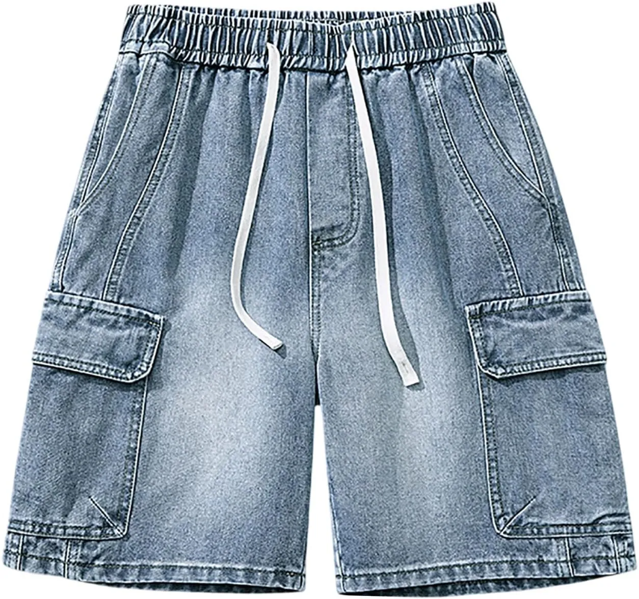 Men Baggy Denim Jorts Y2K Grunge Loose Fit Hip Hop Jean Shorts Casual Long Jeans with Pockets Streetwear