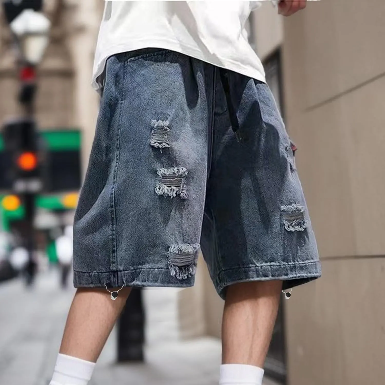Men Baggy Denim Jorts Y2K Grunge Loose Fit Hip Hop Jean Shorts Summer Casual Short Jeans Streetwear Clothes