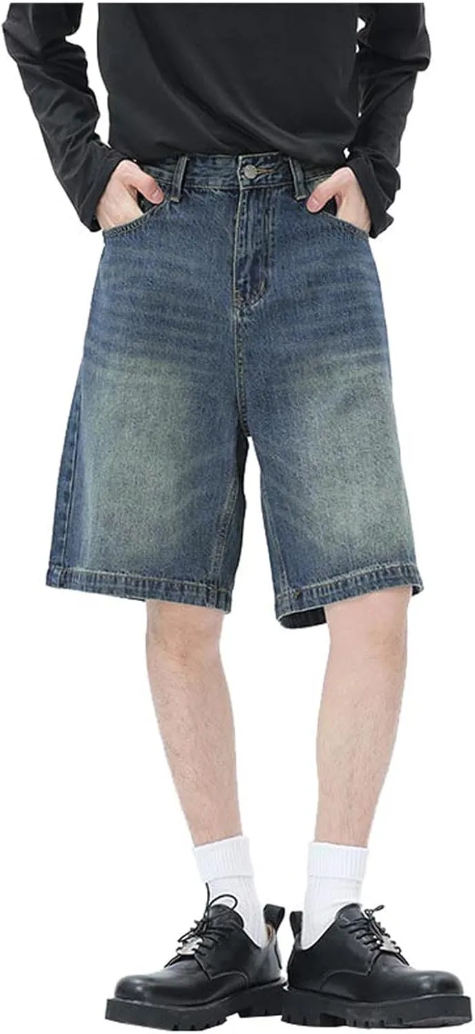Men Baggy Denim Jorts Y2K Loose Fit Hip Hop Jean Shorts Casual Mid Jeans Trendy Outfits