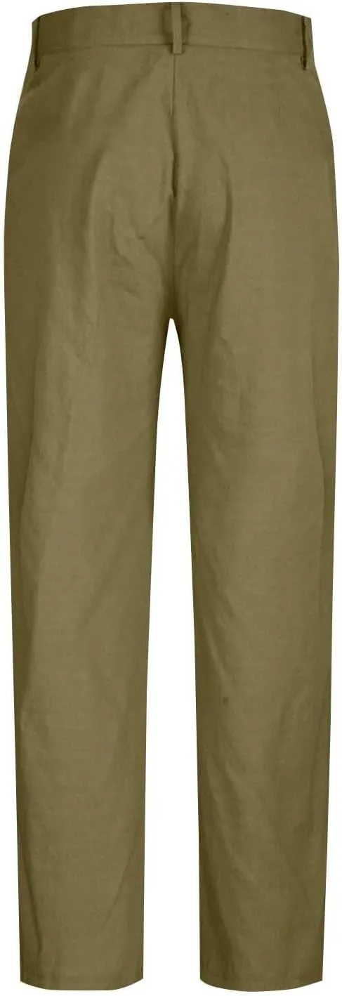 Men Dress Pants Cotton Linen Pleated Work Lounge Trouser Plus Size Lightweight Summer Straight Leg Slacks with Pocket