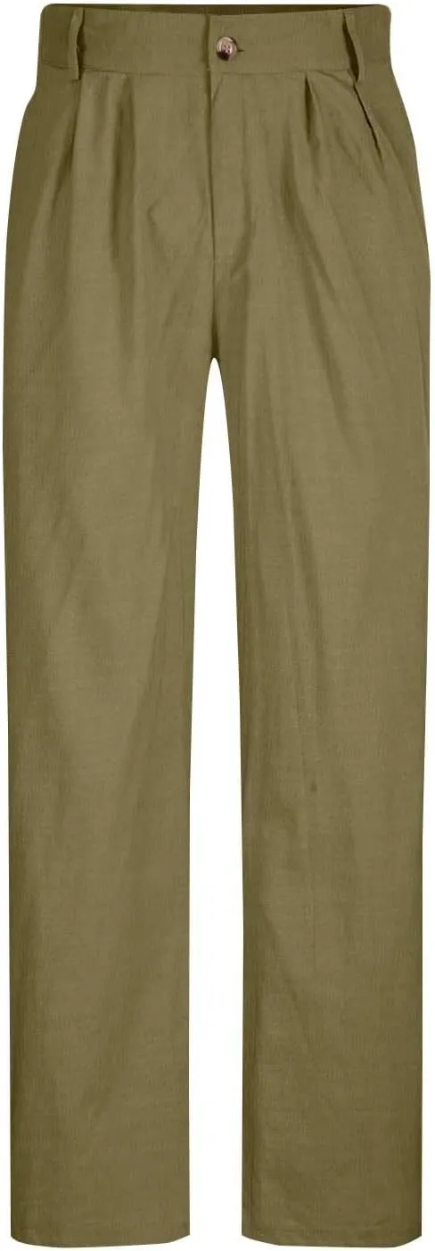 Men Dress Pants Cotton Linen Pleated Work Lounge Trouser Plus Size Lightweight Summer Straight Leg Slacks with Pocket