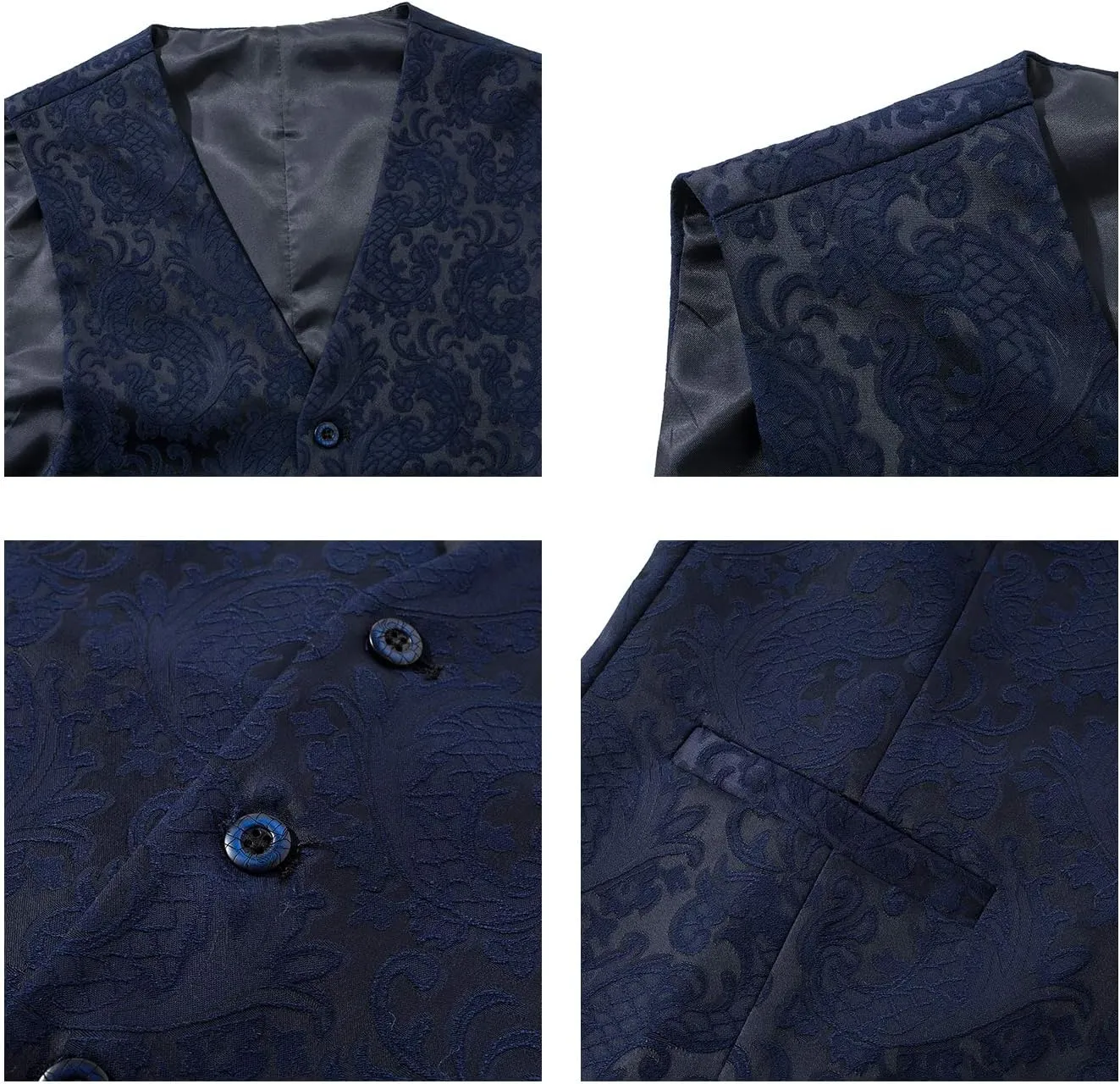 Men's 4pc Classic Jacquard Suit Vests with Tuxedo Necktie Handkerchief Bowtie Set